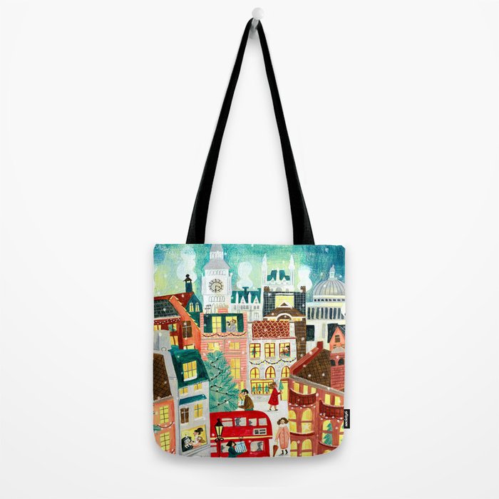 London city lights in the snow Tote Bag Gallery Image 2