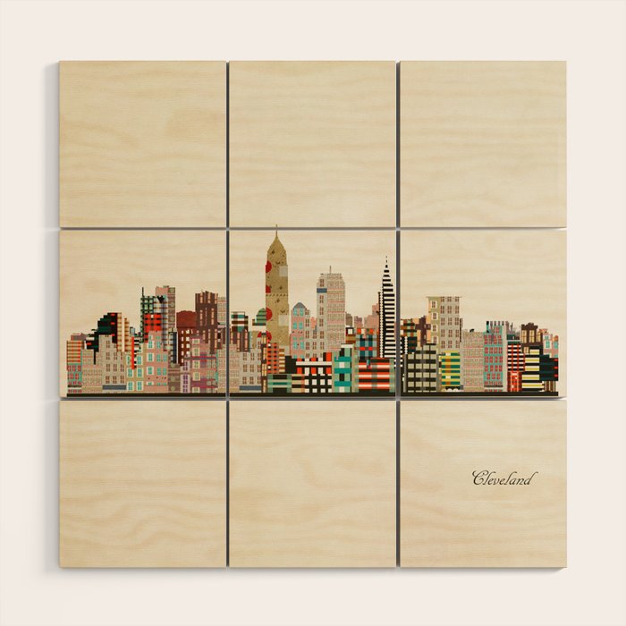 cleveland ohio skyline Wood Wall Art Gallery Image 1