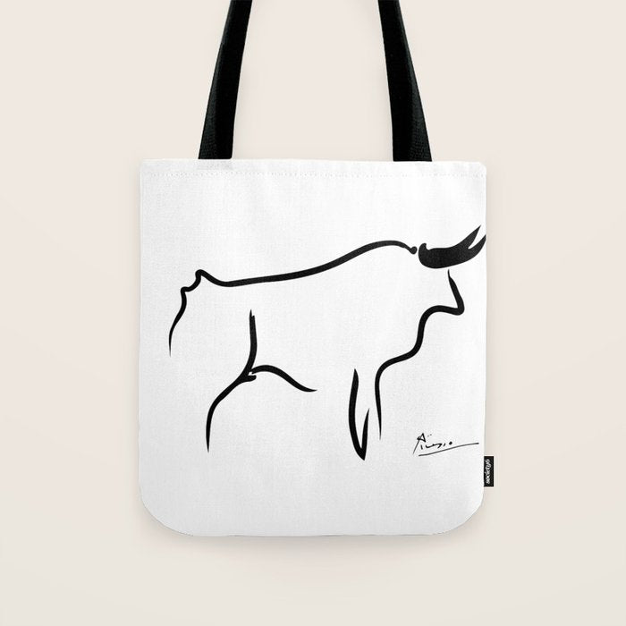 Picasso - Bull 1952 Artwork, Animals Line Sketch, Prints, Posters, Bags, Tshirts, Men, Women, Kids Tote Bag Gallery Image 1