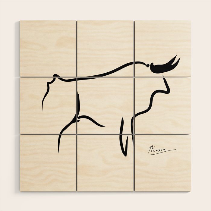 Picasso - Bull 1952 Artwork, Animals Line Sketch, Prints, Posters, Bags, Tshirts, Men, Women, Kids Wood Wall Art Gallery Image 1