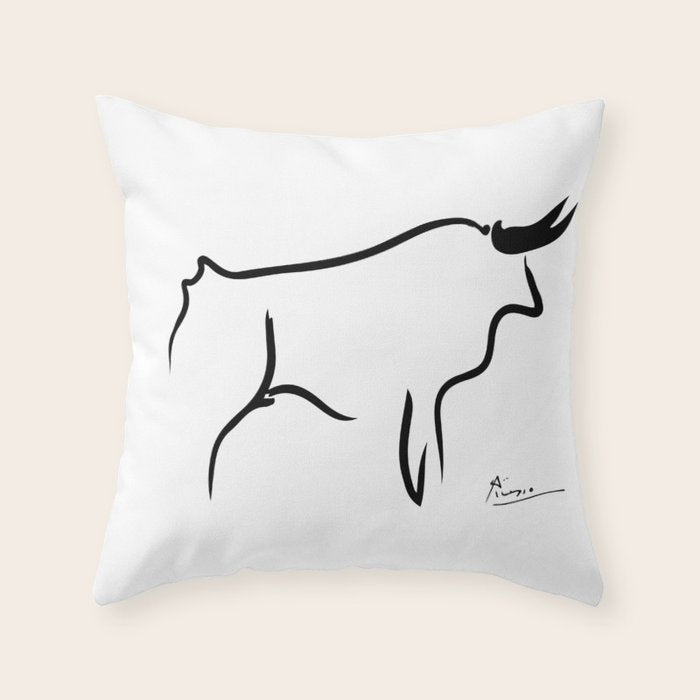 Picasso - Bull 1952 Artwork, Animals Line Sketch, Prints, Posters, Bags, Tshirts, Men, Women, Kids Throw Pillow Gallery Image 6