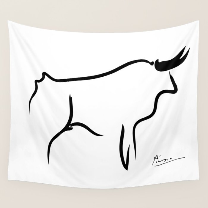 Picasso - Bull 1952 Artwork, Animals Line Sketch, Prints, Posters, Bags, Tshirts, Men, Women, Kids Wall Tapestry Gallery Image 4