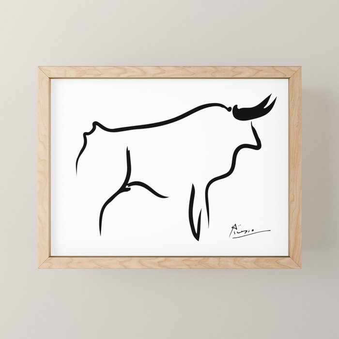 Picasso - Bull 1952 Artwork, Animals Line Sketch, Prints, Posters, Bags, Tshirts, Men, Women, Kids Mini Art Print Gallery Image 1