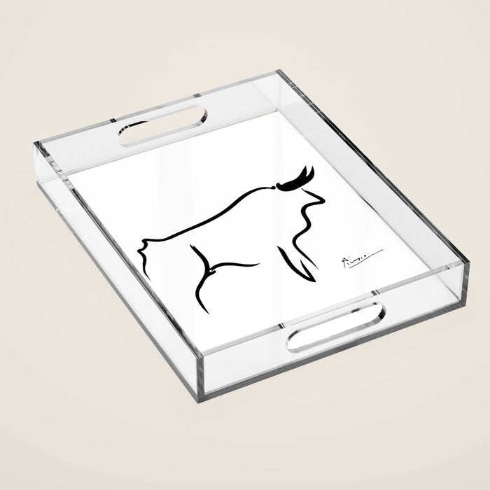 Picasso - Bull 1952 Artwork, Animals Line Sketch, Prints, Posters, Bags, Tshirts, Men, Women, Kids Acrylic Tray Gallery Image 1