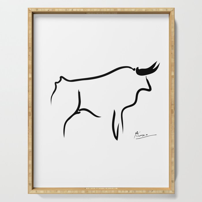 Picasso - Bull 1952 Artwork, Animals Line Sketch, Prints, Posters, Bags, Tshirts, Men, Women, Kids Serving Tray Gallery Image 1