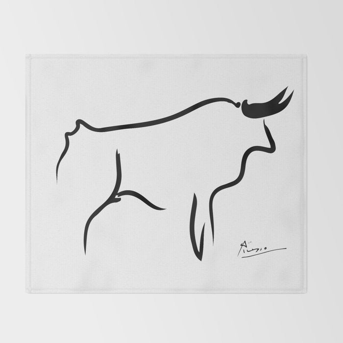 Picasso - Bull 1952 Artwork, Animals Line Sketch, Prints, Posters, Bags, Tshirts, Men, Women, Kids Throw Blanket Gallery Image 2