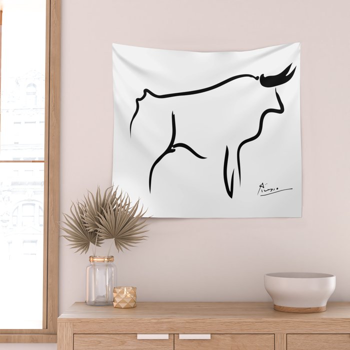 Picasso - Bull 1952 Artwork, Animals Line Sketch, Prints, Posters, Bags, Tshirts, Men, Women, Kids Wall Tapestry Gallery Image 2