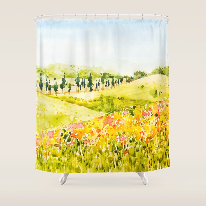 Watercolor Landscape Shower Curtain Gallery Image 1