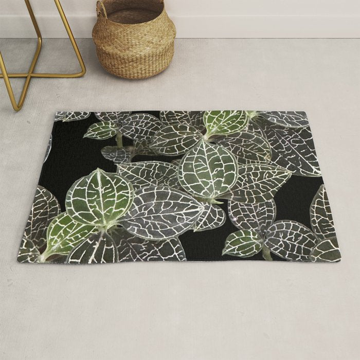 Elegant leaf skeleton foliage on black Rug Gallery Image 1
