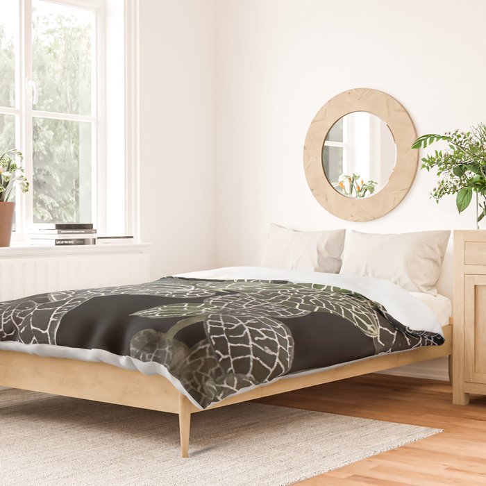 Elegant leaf skeleton foliage on black Duvet Cover Gallery Image 2