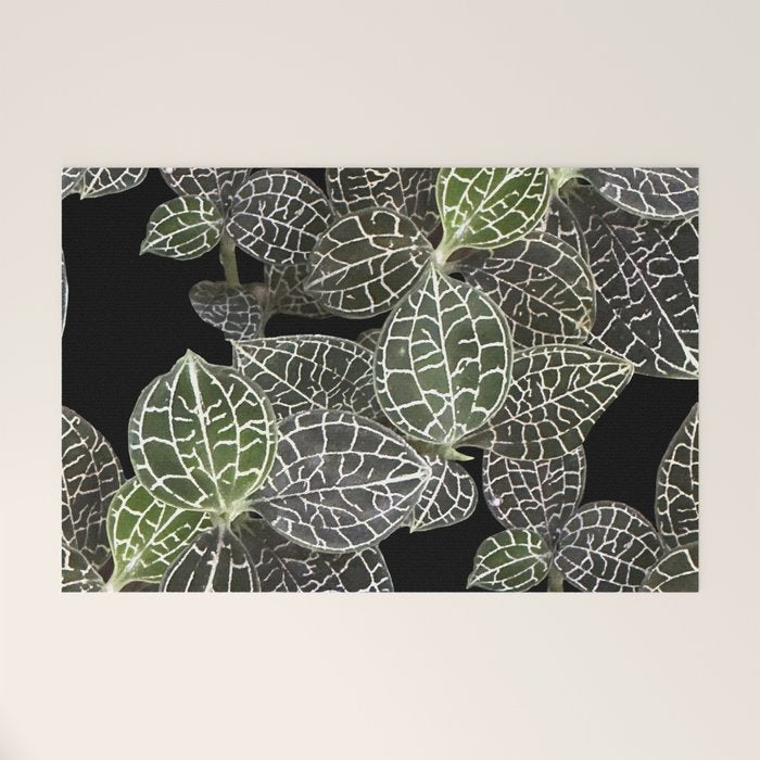 Elegant leaf skeleton foliage on black Welcome Mat Gallery Image 1