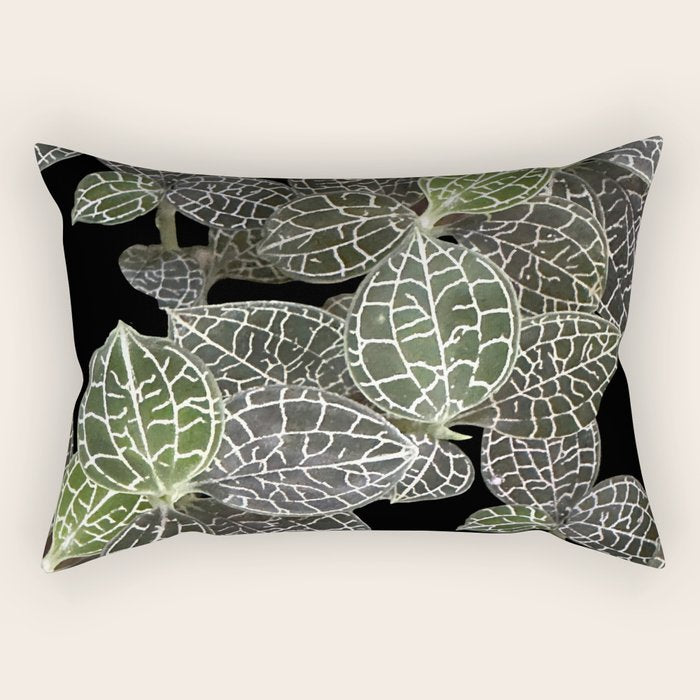 Elegant leaf skeleton foliage on black Rectangular Pillow Gallery Image 1