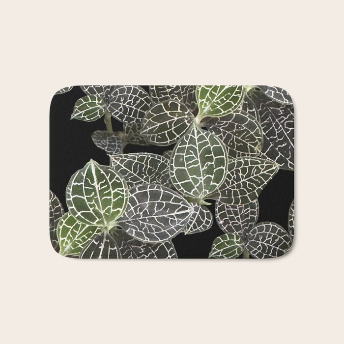 Elegant leaf skeleton foliage on black Bath Mat Gallery Image 1