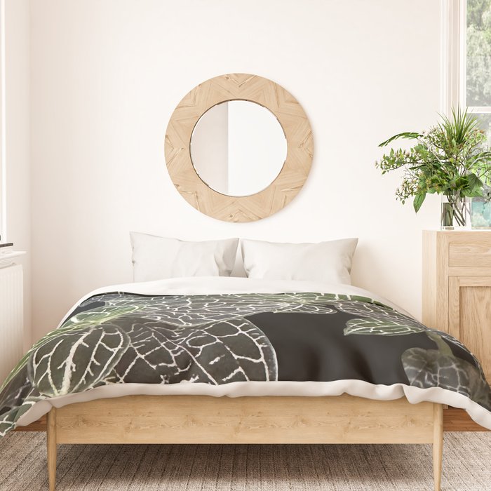 Elegant leaf skeleton foliage on black Duvet Cover Gallery Image 3