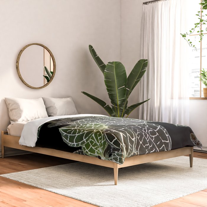 Elegant leaf skeleton foliage on black Comforter Gallery Image 2