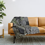 Elegant leaf skeleton foliage on black Throw Blanket Gallery Image 1