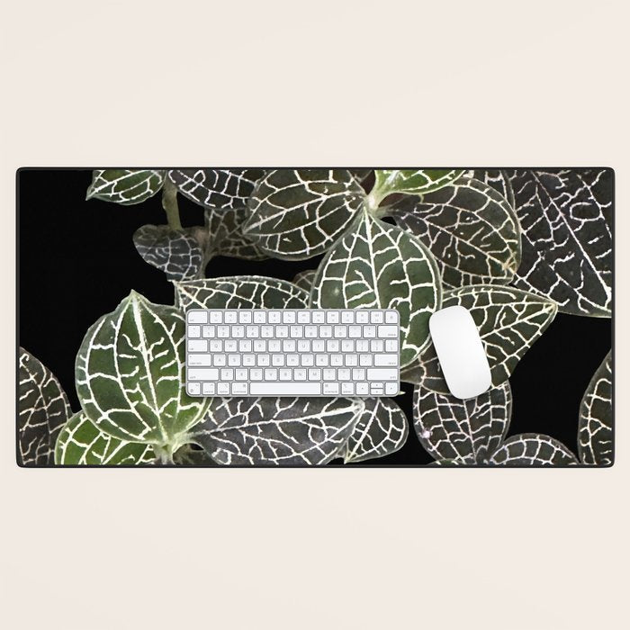 Elegant leaf skeleton foliage on black Desk Mat Gallery Image 1