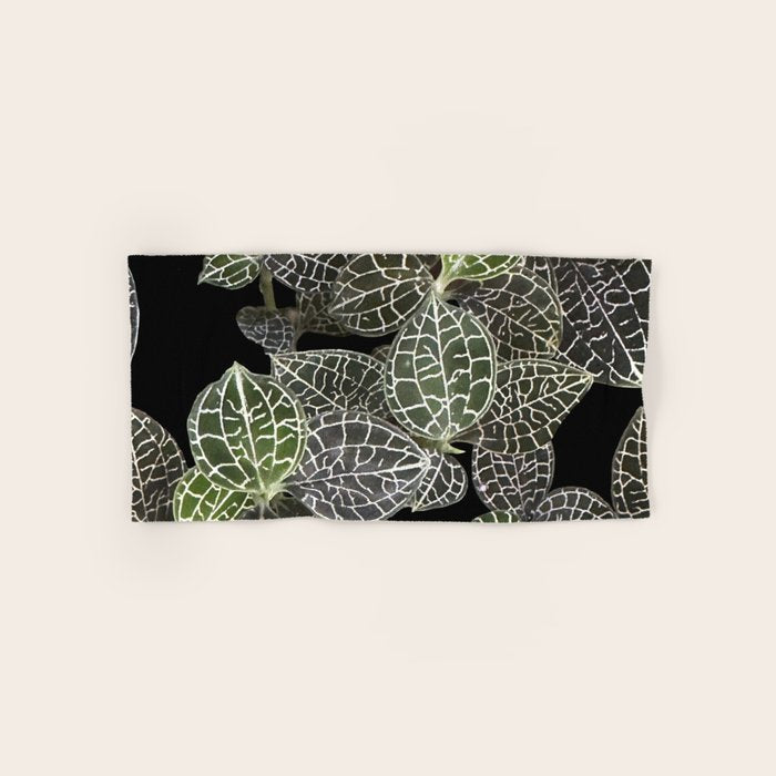 Elegant leaf skeleton foliage on black Bath Towel Gallery Image 1