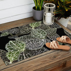 Elegant leaf skeleton foliage on black Outdoor Rug Gallery Image 2