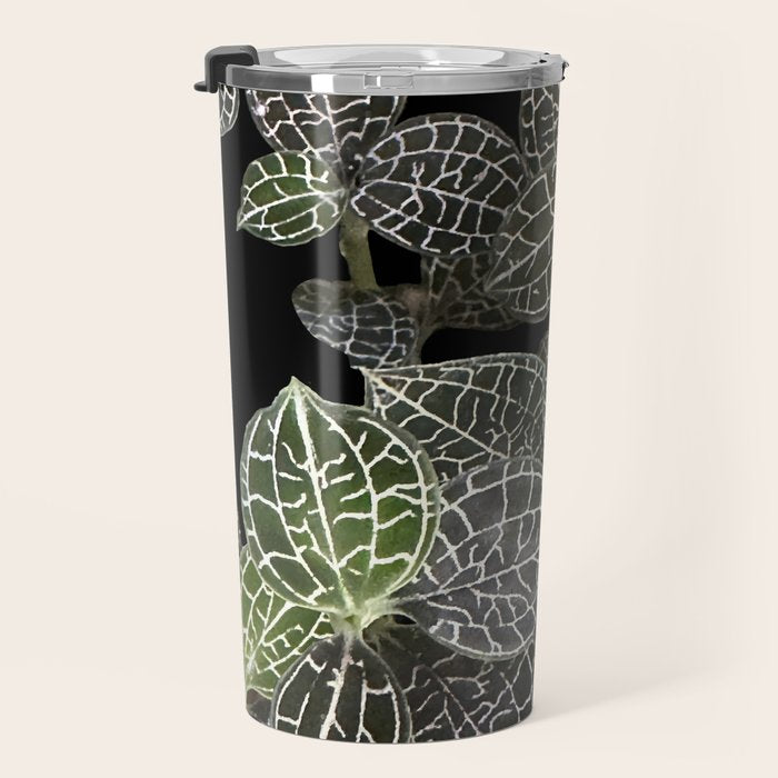 Elegant leaf skeleton foliage on black Travel Mug Gallery Image 3
