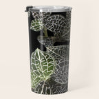 Elegant leaf skeleton foliage on black Travel Mug Gallery Image 3