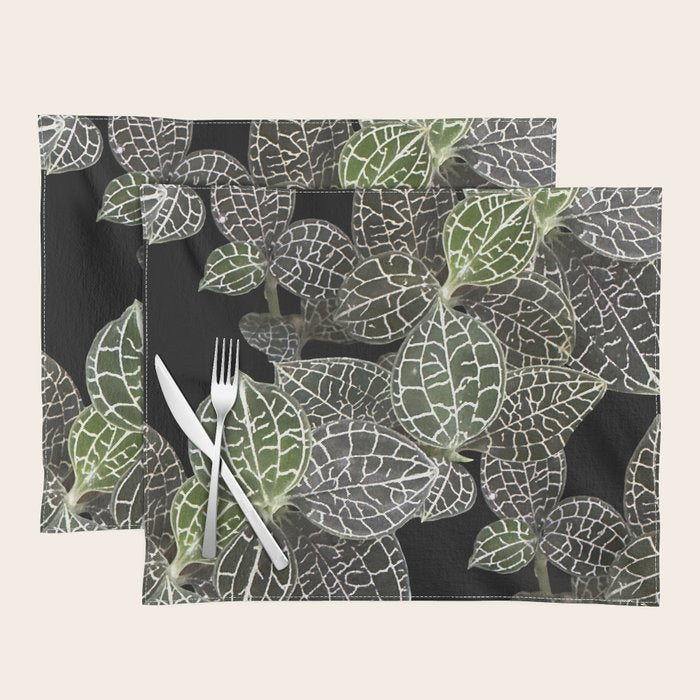 Elegant leaf skeleton foliage on black Placemat Gallery Image 1