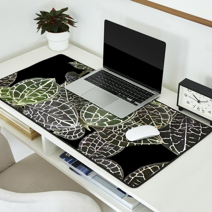 Elegant leaf skeleton foliage on black Desk Mat Gallery Image 2