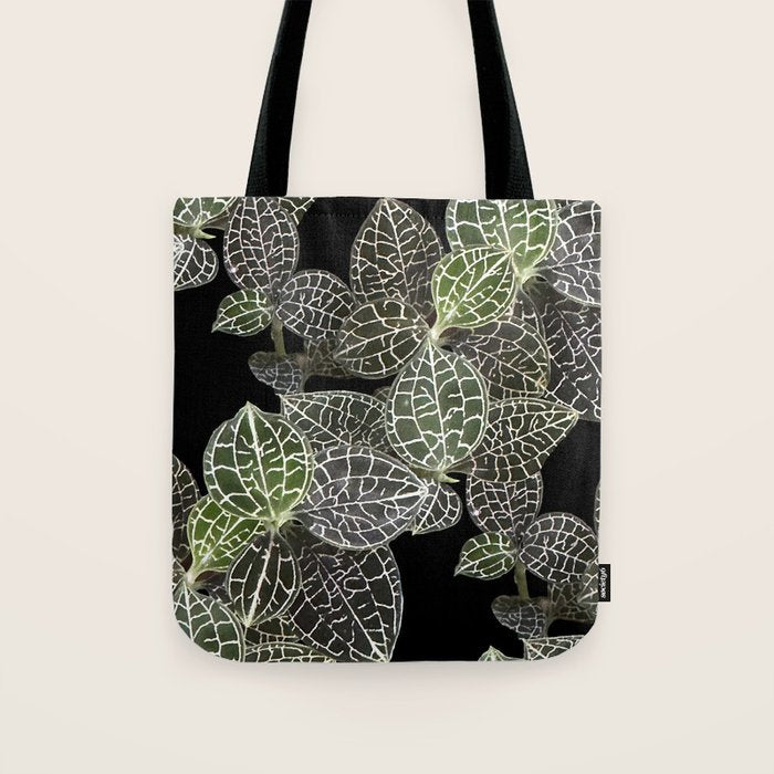 Elegant leaf skeleton foliage on black Tote Bag Gallery Image 1