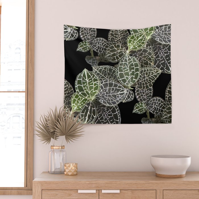 Elegant leaf skeleton foliage on black Wall Tapestry Gallery Image 2
