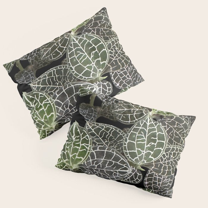 Elegant leaf skeleton foliage on black Pillow Sham Gallery Image 1