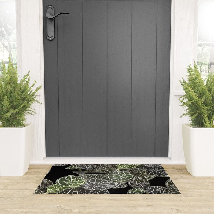 Elegant leaf skeleton foliage on black Welcome Mat Gallery Image 3