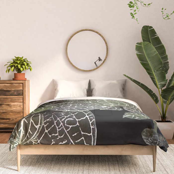 Elegant leaf skeleton foliage on black Comforter Gallery Image 3