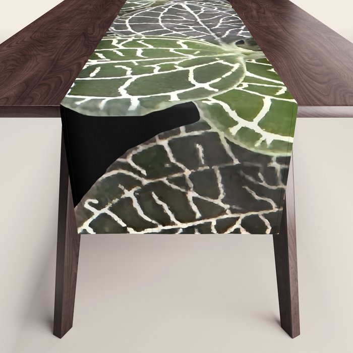Elegant leaf skeleton foliage on black Table Runner Gallery Image 1