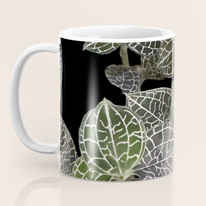 Elegant leaf skeleton foliage on black Coffee Mug Gallery Image 3