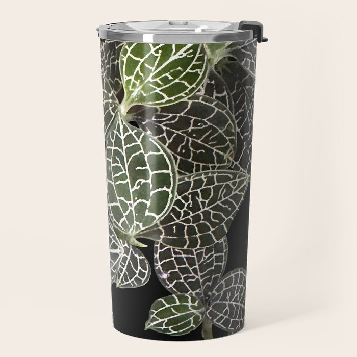 Elegant leaf skeleton foliage on black Travel Mug Gallery Image 2