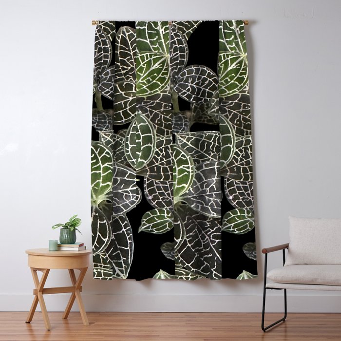 Elegant leaf skeleton foliage on black Window Curtain Gallery Image 5