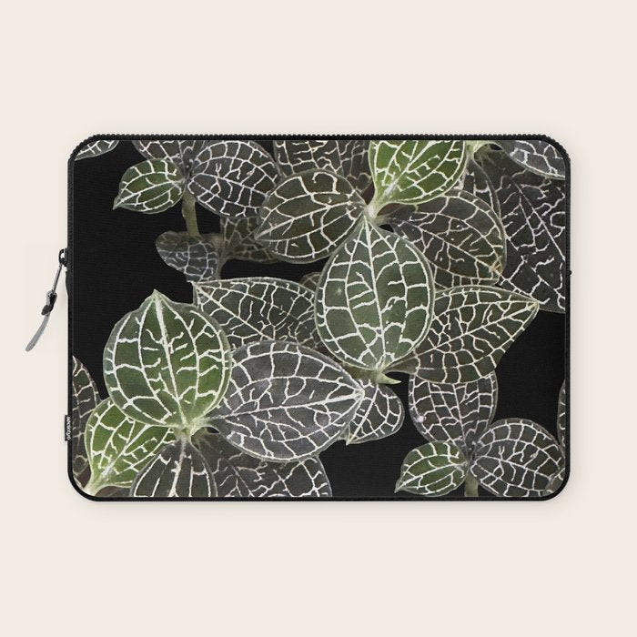 Elegant leaf skeleton foliage on black Laptop Sleeve Gallery Image 1