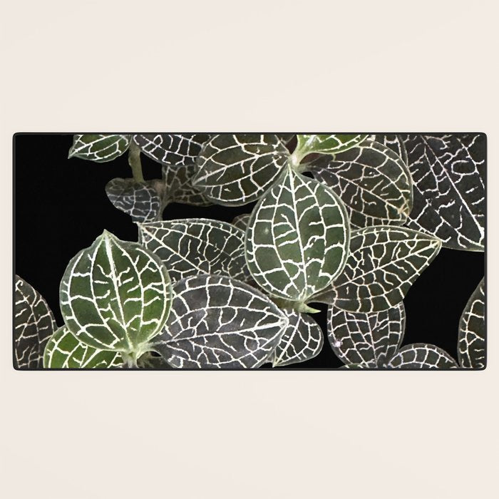 Elegant leaf skeleton foliage on black Desk Mat Gallery Image 3