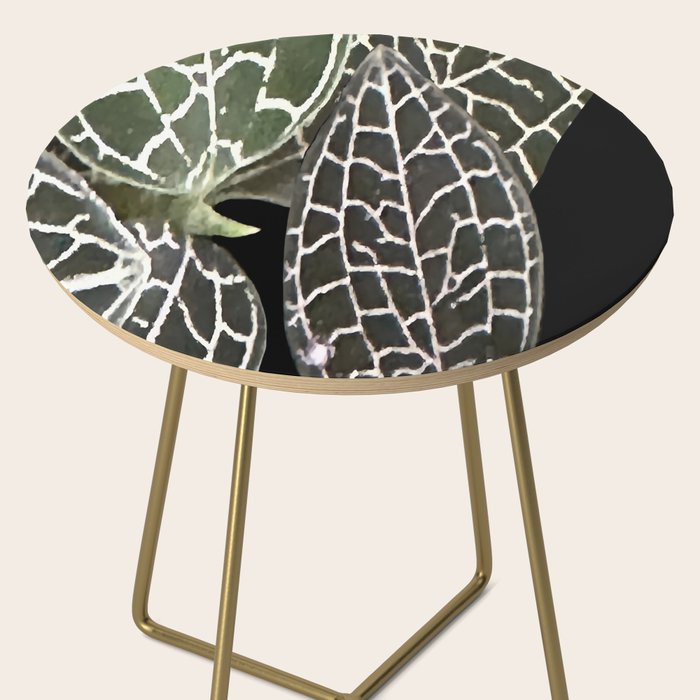 Elegant leaf skeleton foliage on black Side Table Gallery Image 2