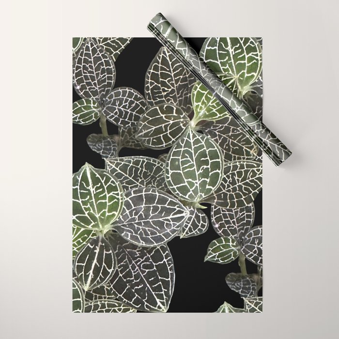 Elegant leaf skeleton foliage on black Wrapping Paper Gallery Image 1