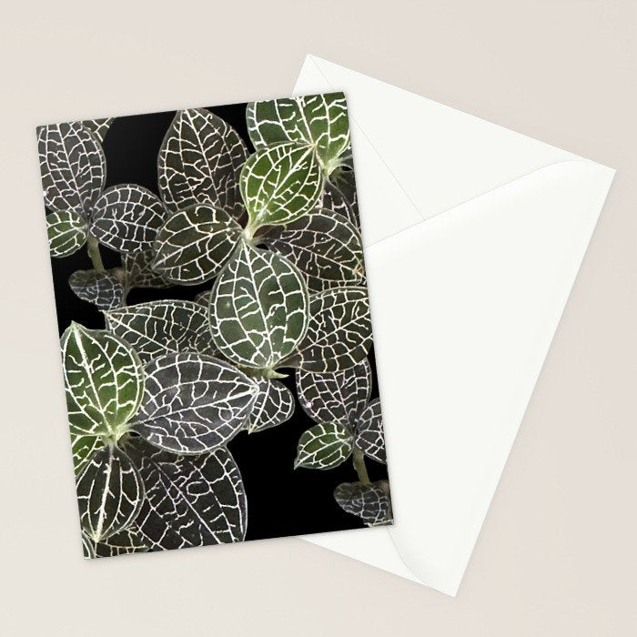 Elegant leaf skeleton foliage on black Stationery Card Gallery Image 2