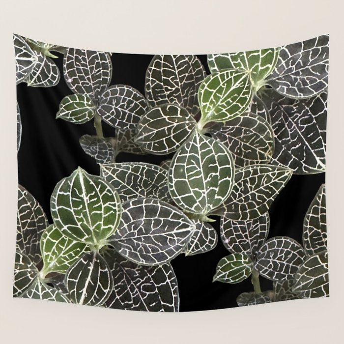 Elegant leaf skeleton foliage on black Wall Tapestry Gallery Image 4