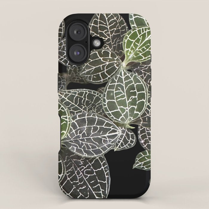 Elegant leaf skeleton foliage on black iPhone Case Gallery Image 1