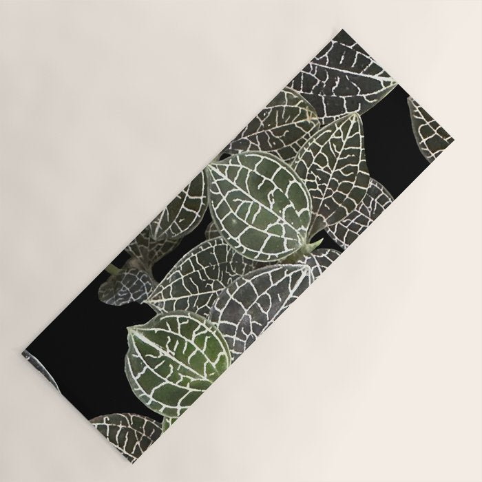 Elegant leaf skeleton foliage on black Yoga Mat Gallery Image 1