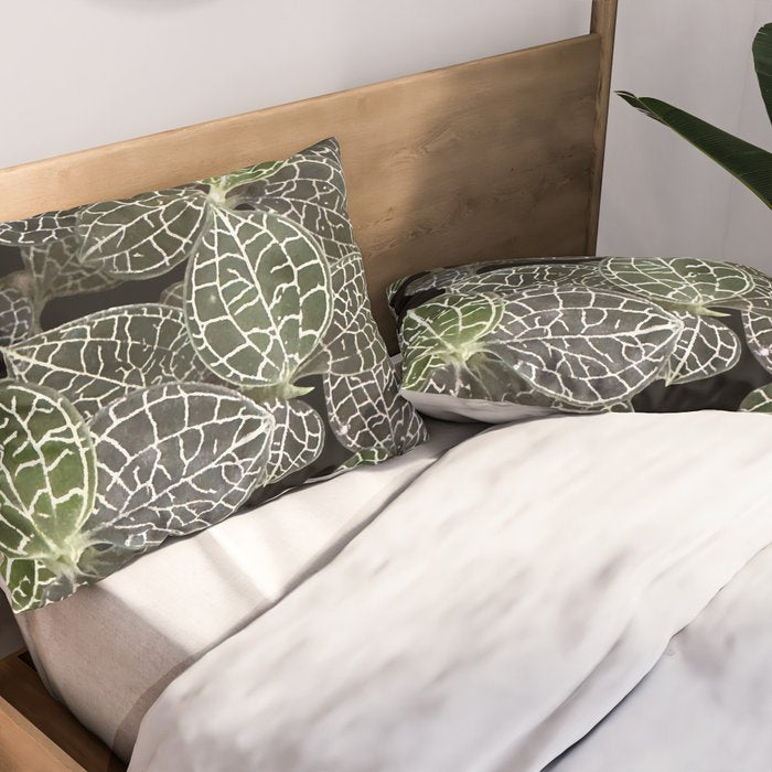Elegant leaf skeleton foliage on black Pillow Sham Gallery Image 2