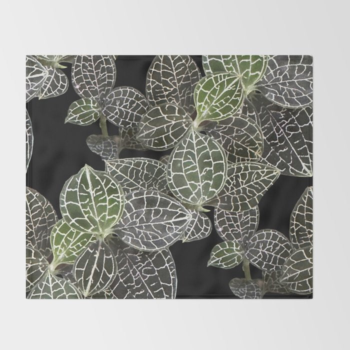 Elegant leaf skeleton foliage on black Throw Blanket Gallery Image 2