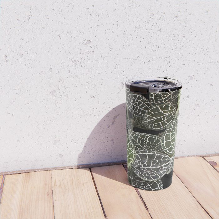 Elegant leaf skeleton foliage on black Travel Mug Gallery Image 4