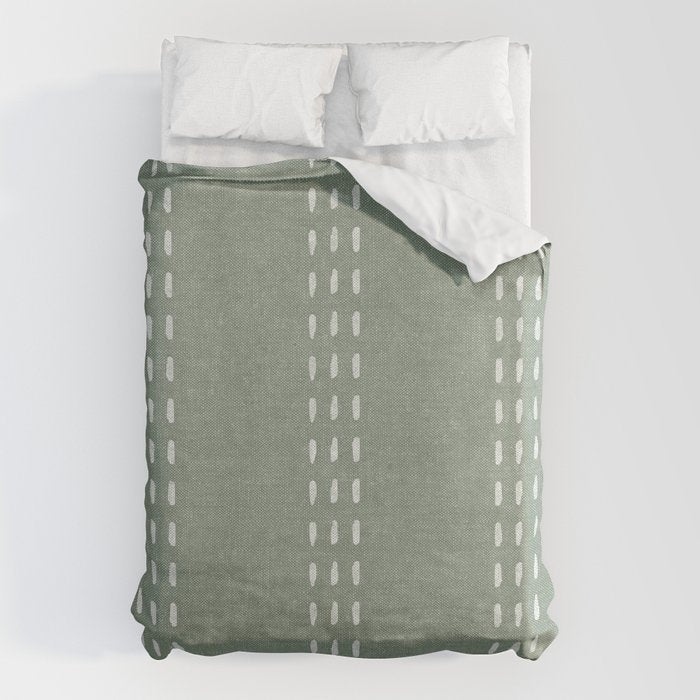 boho vertical stitch - sage Duvet Cover Gallery Image 1