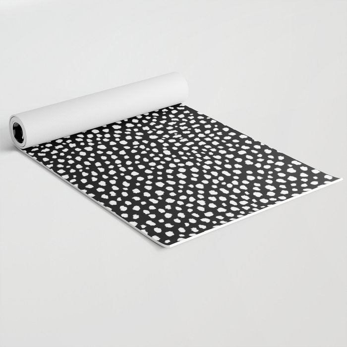 Handmade polka dot brush strokes (black and white reverse dalmatian) Yoga Mat Gallery Image 2
