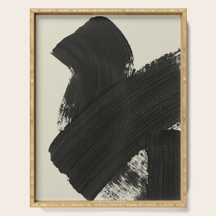 Abstract Paint Brush Stroke 1 -  Black and White Serving Tray Gallery Image 1
